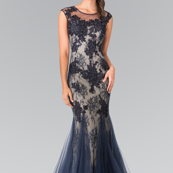 gls collective Dresses & Skirts - NEW NAVY Sleeveless Lace Mermaid Long Prom Dress GL2276